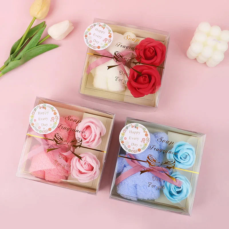 Towel Bear Soap Flower Gift Box for Valentine's Day, Wedding, Mother's Day, and Birthday