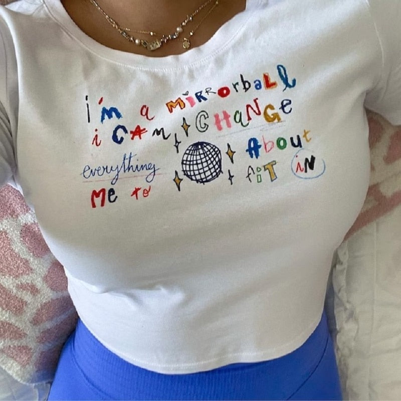 Letter Graphic Print Crop Top