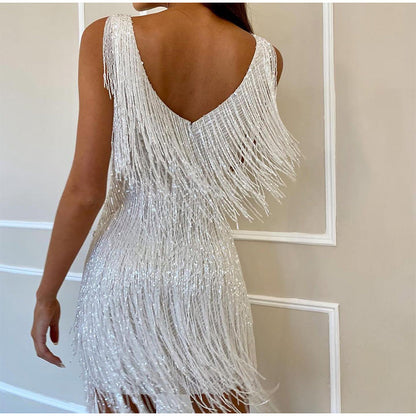 Layered Sequin Fringe Mini Dress