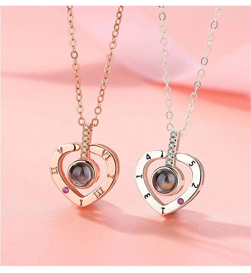 100 Languages Love Projection Heart Necklace