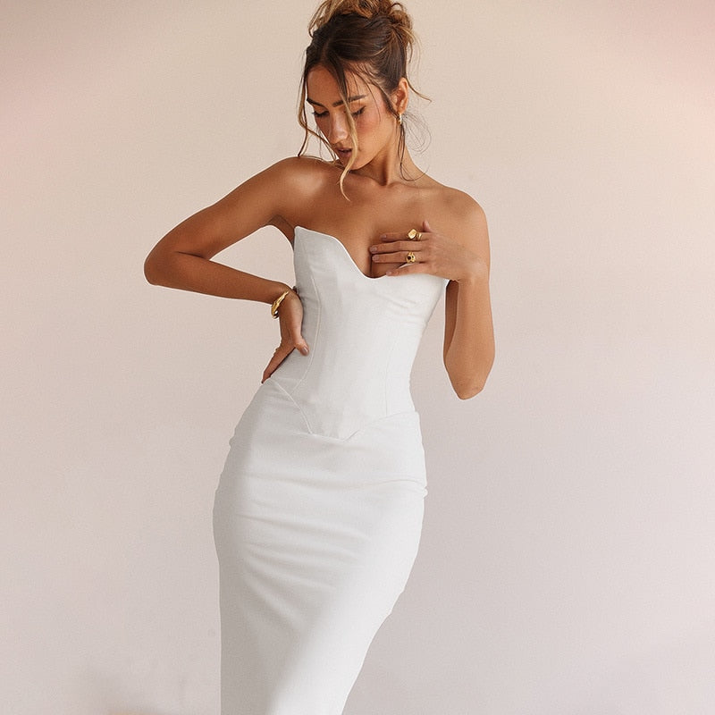 Strapless Sweetheart Neckline Bodycon Maxi Dress