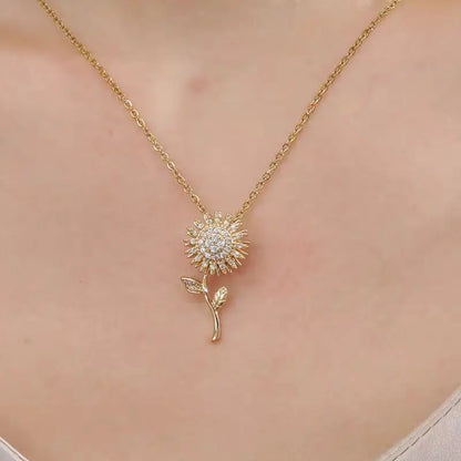 Double Layer Rotating Sunflower Stainless Steel Necklace