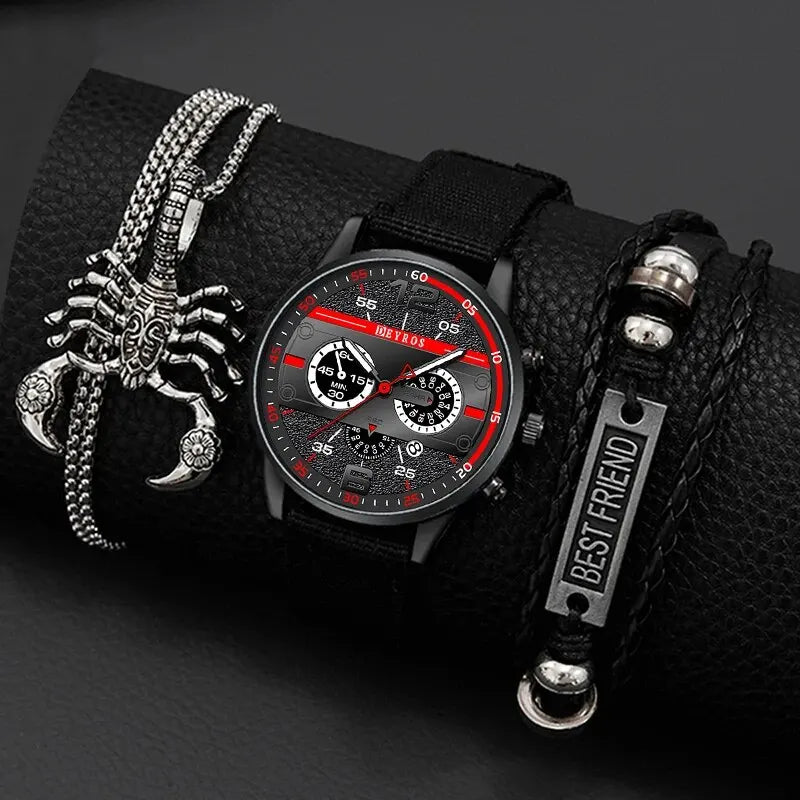 Men's Minimal Quartz Watch Necklace and Bracelet Set