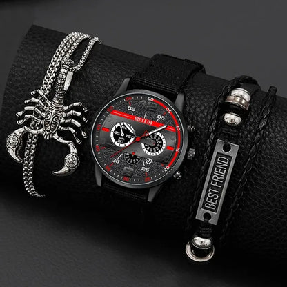 Men's Minimal Quartz Watch Necklace and Bracelet Set