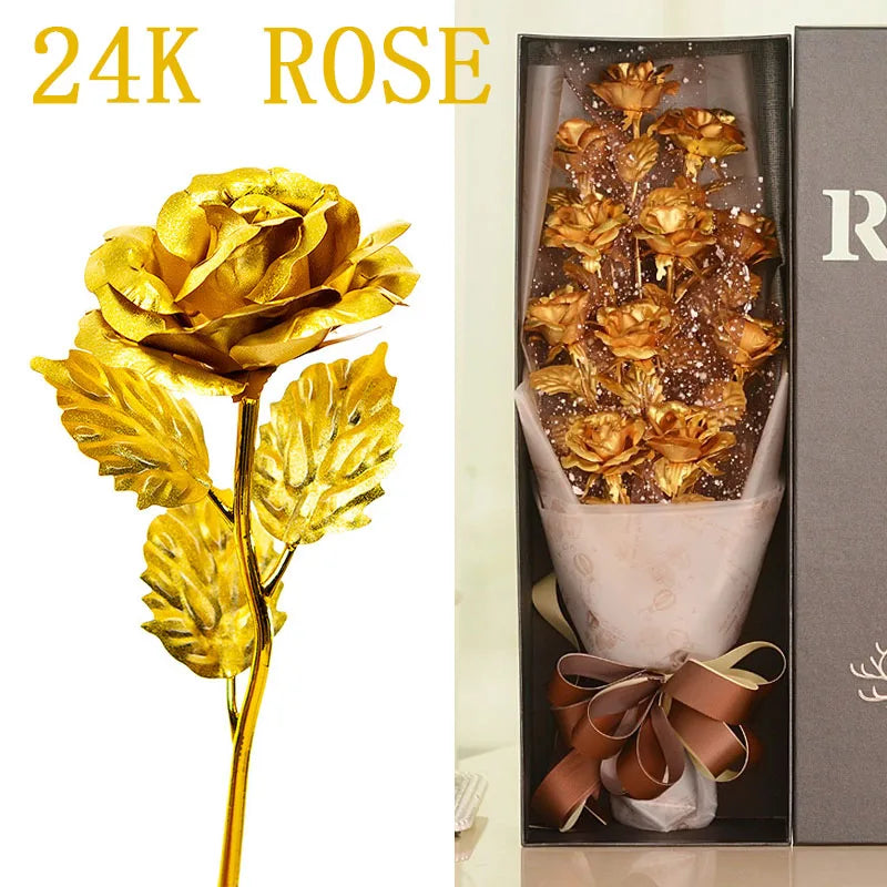 24K Gold Foil Rose Artificial Flower for Valentine's Day and Special Occasions