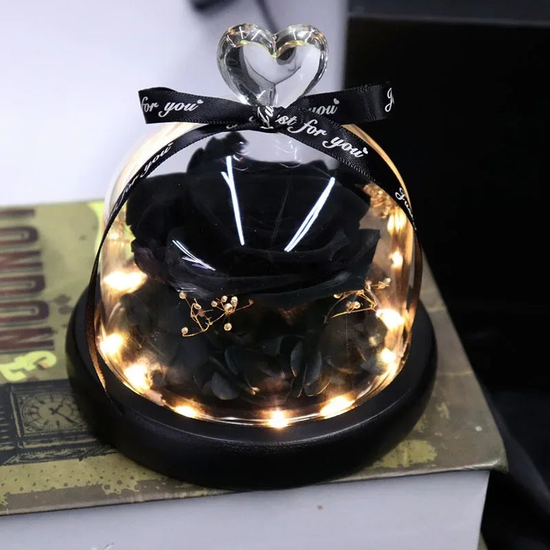 Forever Preserved Rose in Glass with Lamp for Valentine and Special Occasions
