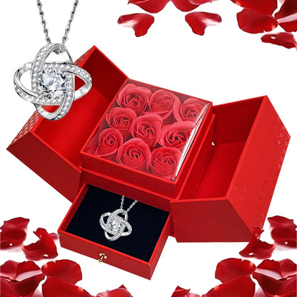 Heart-Shaped Pendant Necklace with Red Rose Gift Box