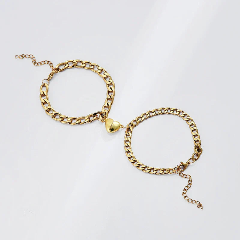 Magnetic Heart Couple Bracelet Set in Stainless Steel