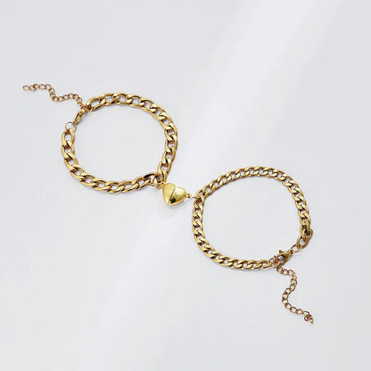 Magnetic Heart Couple Bracelet Set in Stainless Steel