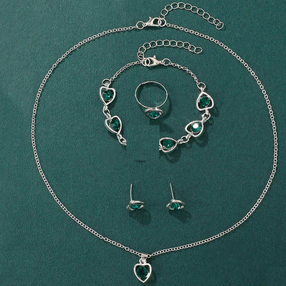 Elegant Heart Rhinestone Watch and Jewelry Set