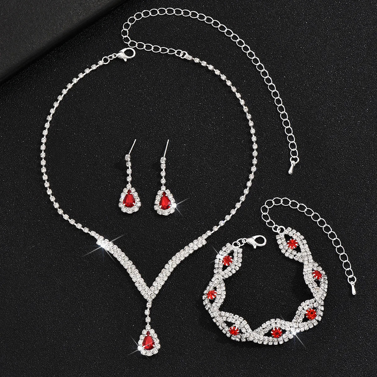 Black Crystal Water Drop Bridal Jewelry Set 3 Piece