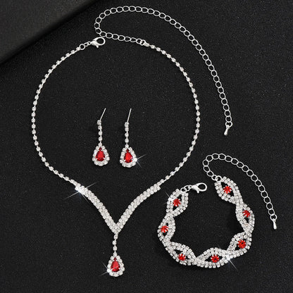 Black Crystal Water Drop Bridal Jewelry Set 3 Piece