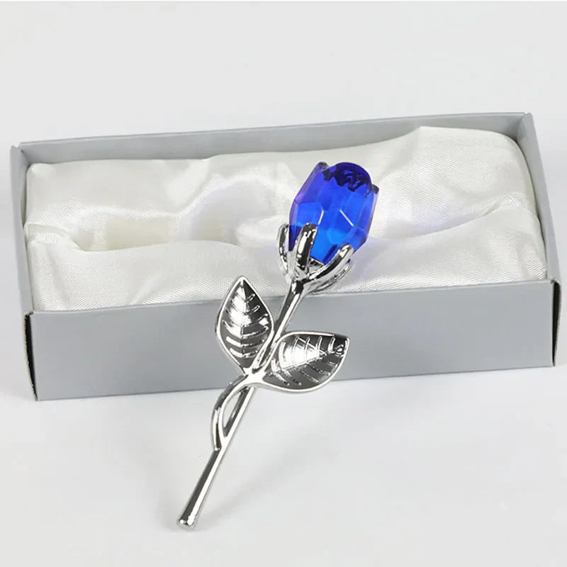 Crystal Glass Rose with Silver or Gold Rod - Romantic Gift