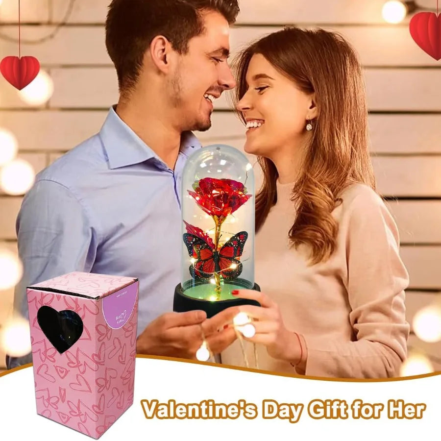 Forever Rose LED in Glass Dome - Romantic Gift for Mom or Wife