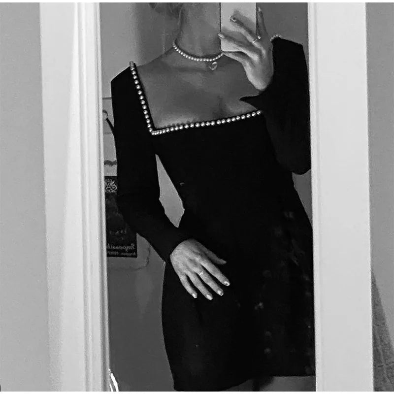 Pearls Strap Solid Dress