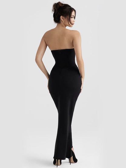Black Satin Sweetheart Bodycon Midi Dress