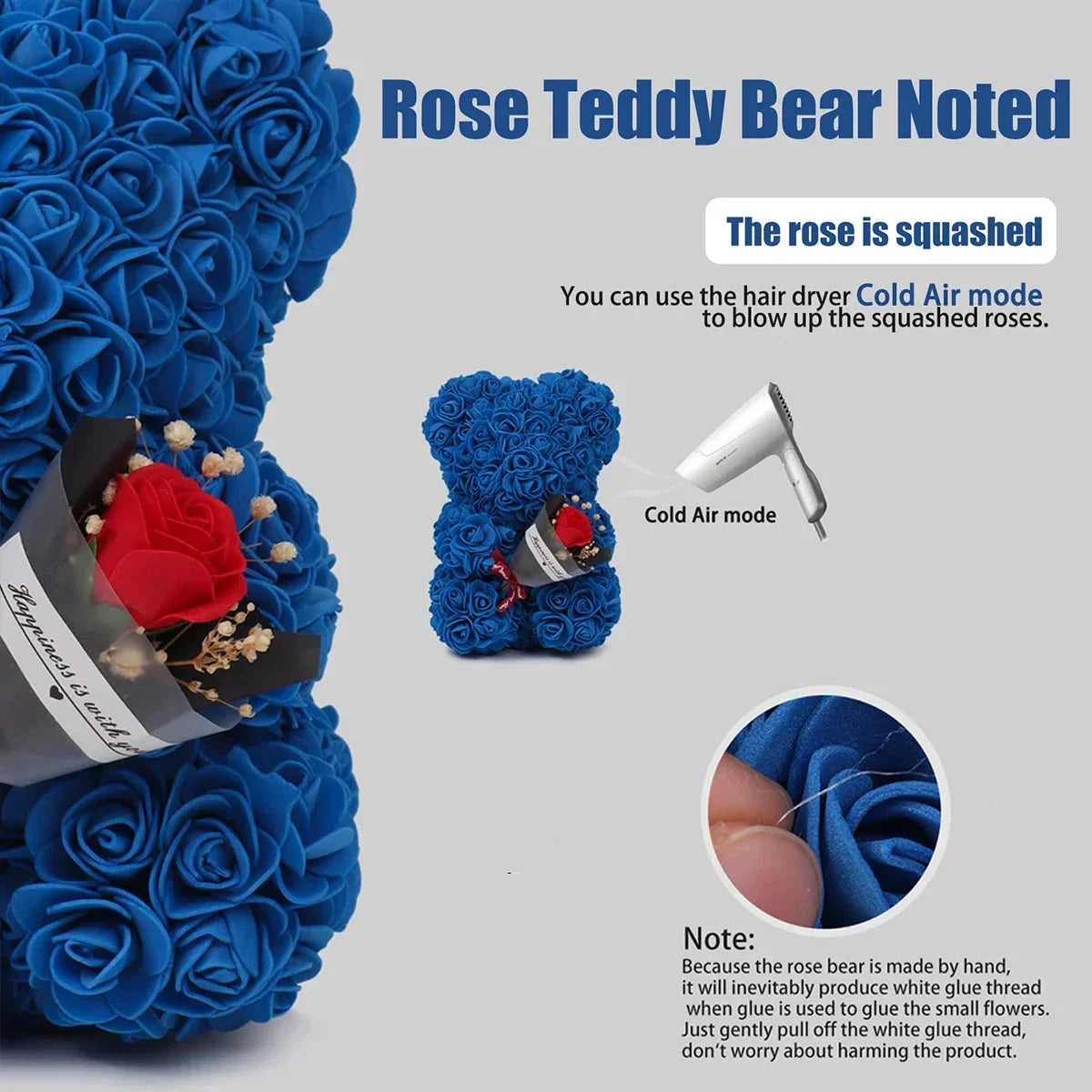 Eternal Rose Teddy Bear Artificial Floral Gift 25cm