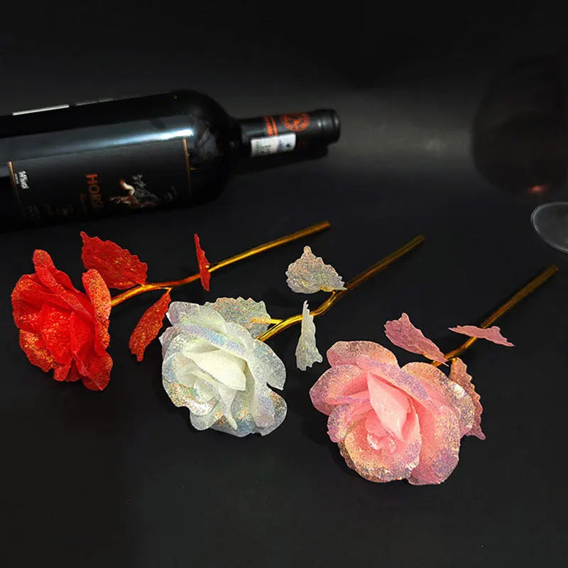 Foil Plated Rose Gold Rose Artificial Flowers Gift Set