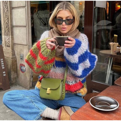 Striped Fuzzy Knit Sweater