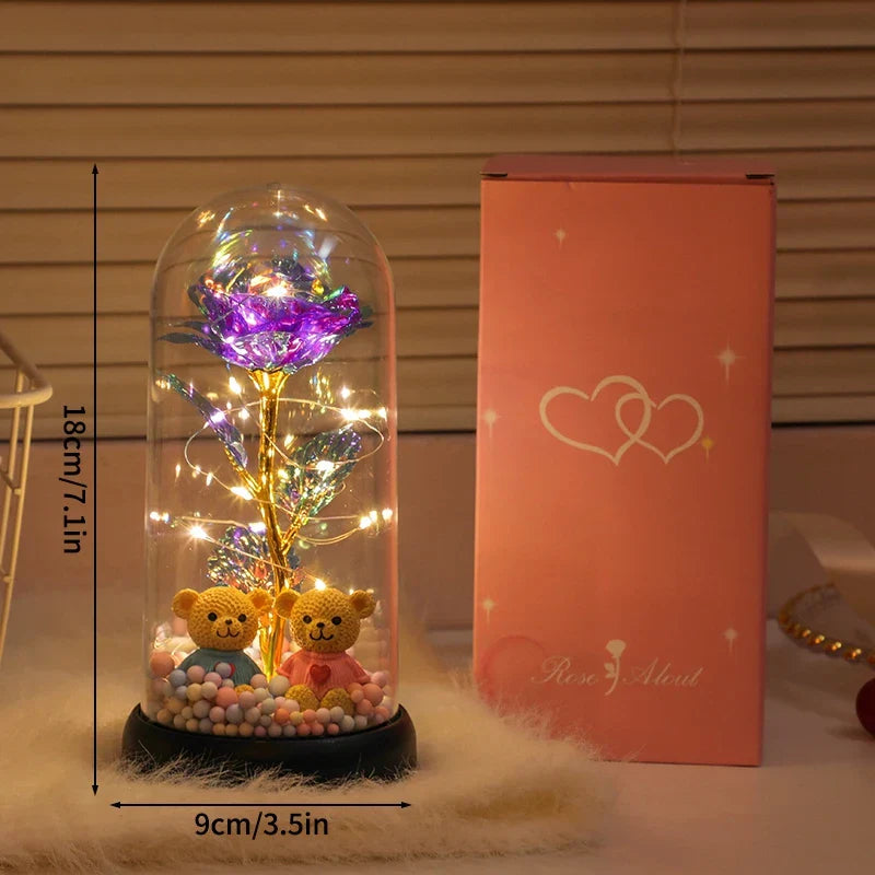 Eternal Rose LED Light with Acrylic Cover Romantic Desktop Flower Decoration