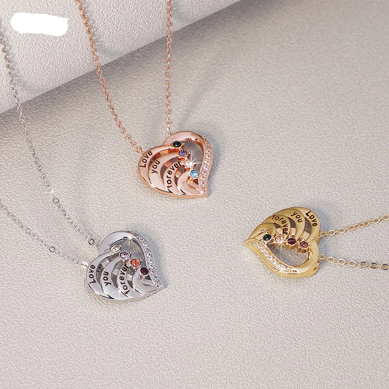 Personalized Heart Name Necklace with Birthstones