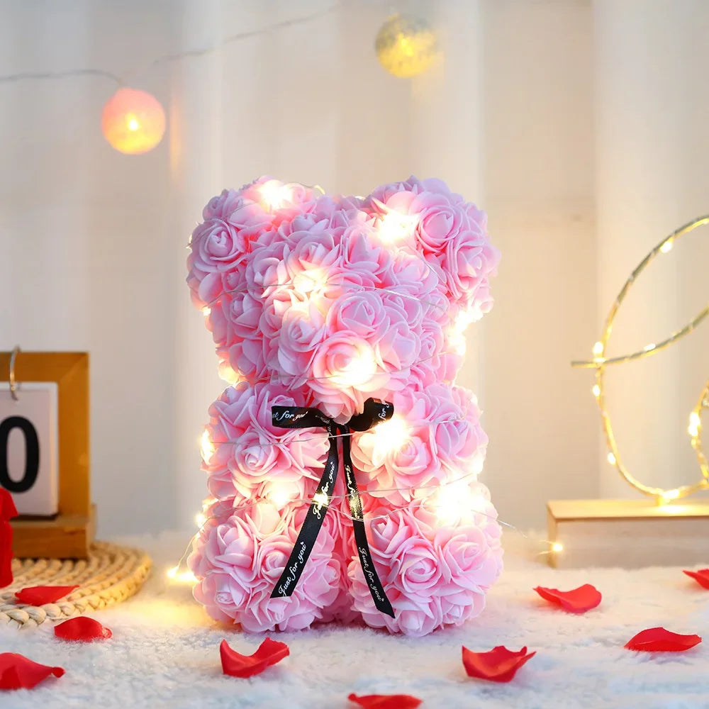 25cm Eternal Rose Teddy Bear with Gift Box and Warm Light