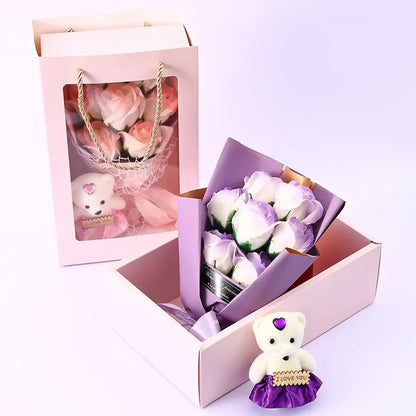 Soap Rose Bouquet with Teddy Bear Gift Box