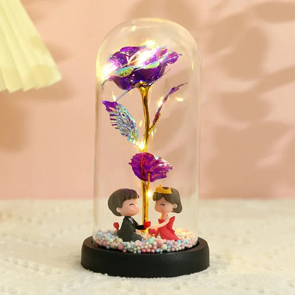 Eternal Rose LED Light in Glass Dome for Romantic Gifts