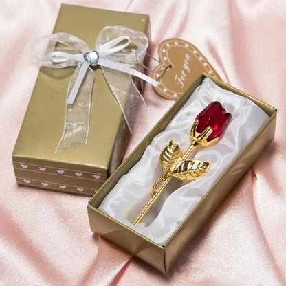 Crystal Glass Rose with Silver or Gold Rod - Romantic Gift