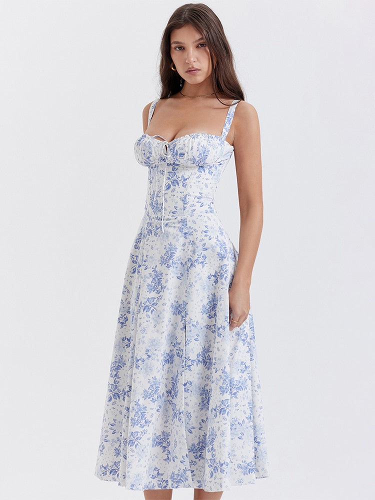Strappy Back Tie-Up Corset Midi Dress