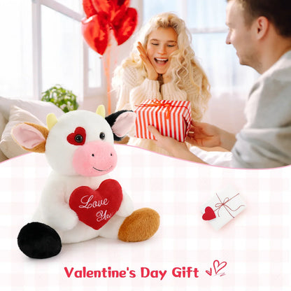 12in Cow Plush with Heart Soft Stuffed Toy Gift for Valentine