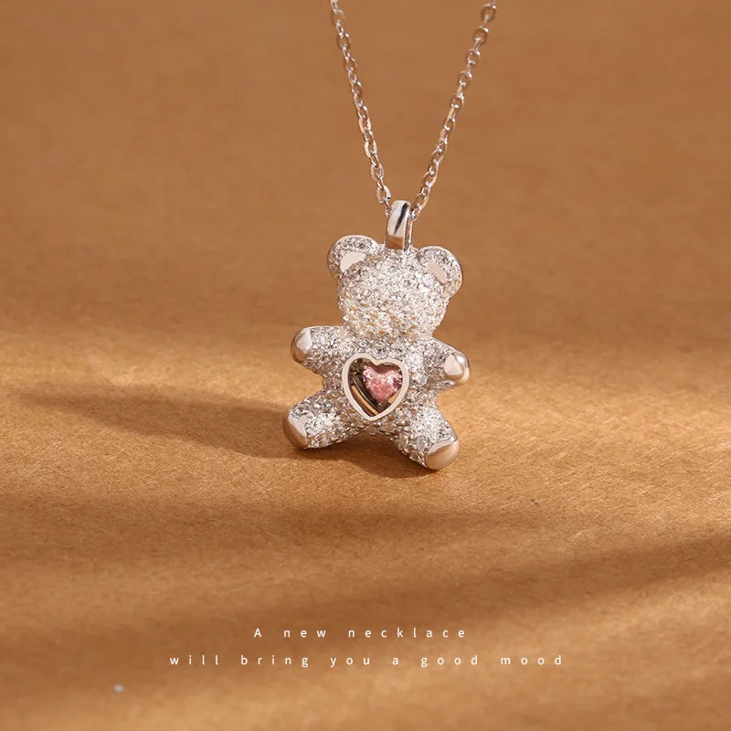 Heartbeat Teddy Bear Pendant Necklace
