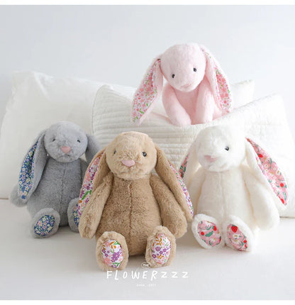 Bonnie Rabbit Plush Toy Soft Bunny with Floral Ears for Kids and Home Decor