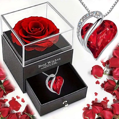 Ocean Heart Necklace with Eternal Rose Gift Box