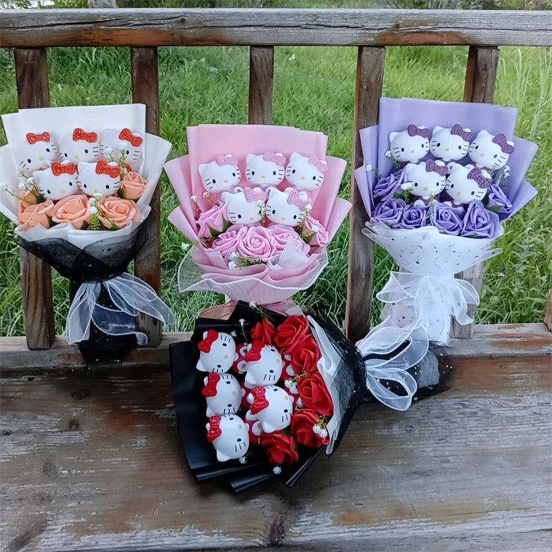 Cute Cat Plush Bouquet with Rose