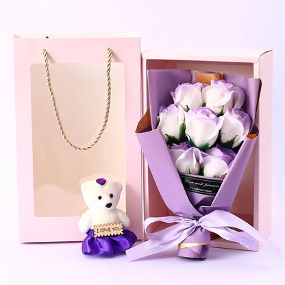 Soap Rose Bouquet with Teddy Bear Gift Box