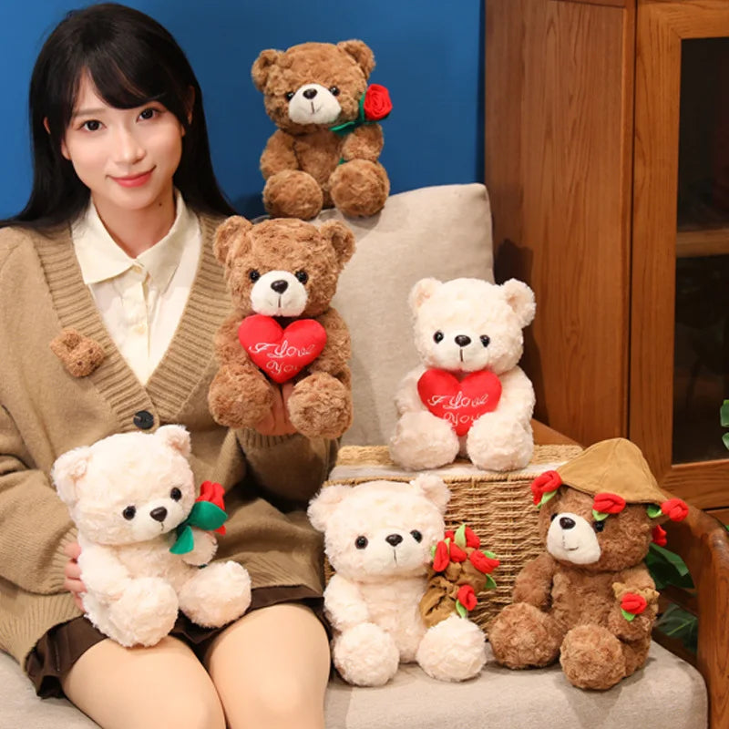 Sitting Bear Plush Toy with Heart Gift for Her
