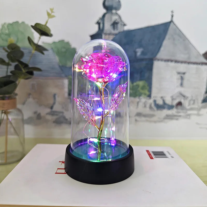 Eternal Rose Lamp LED Artificial Silk Flower Creative Gift for Valentine's Day and Mother's Day