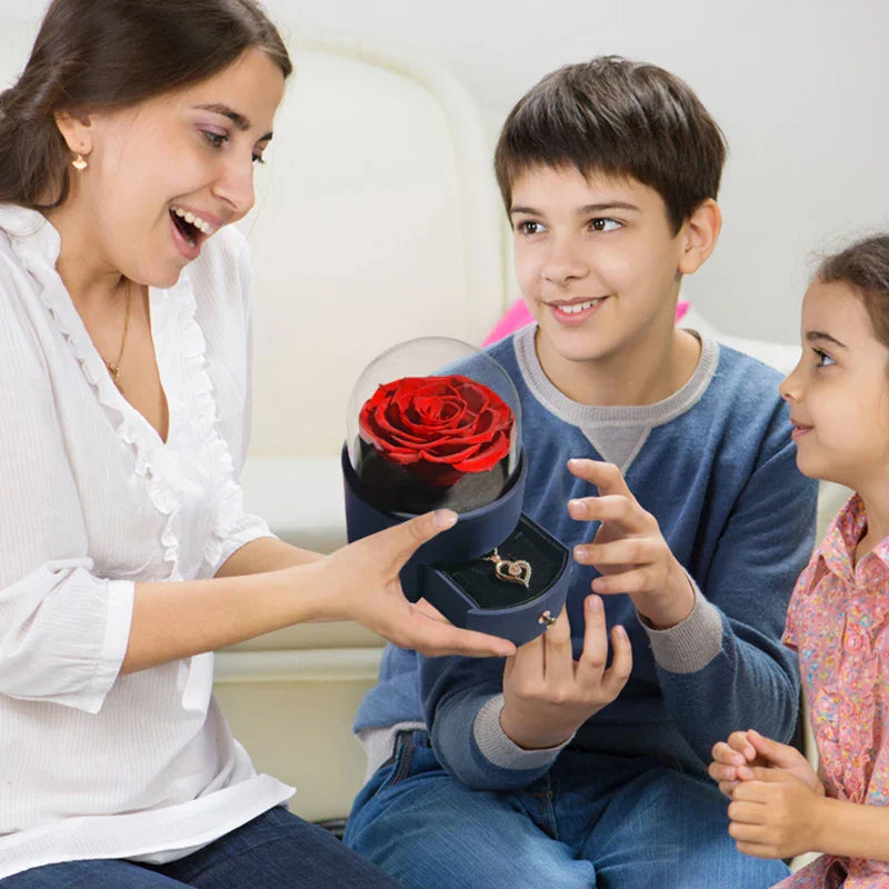 Eternal Rose Jewelry Box with Necklace Preserved Flower Gift for Women Birthday Anniversary