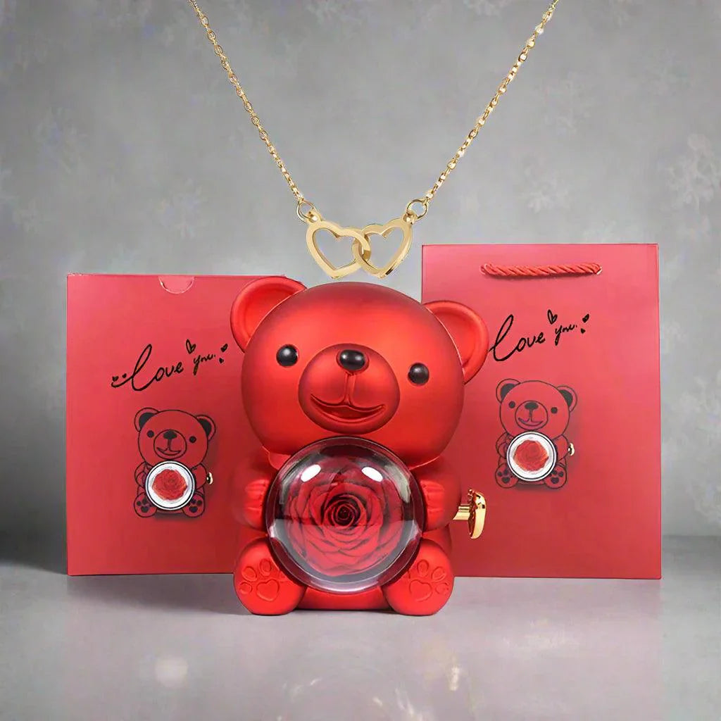 Valentine'S Day Rose Bear Necklace