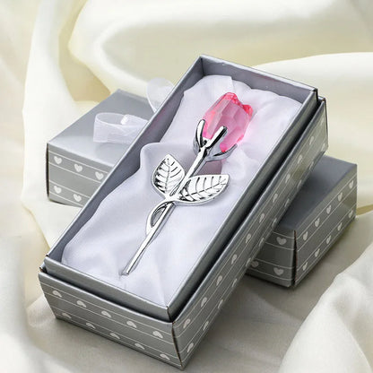 Crystal Glass Rose with Silver or Gold Rod - Romantic Gift