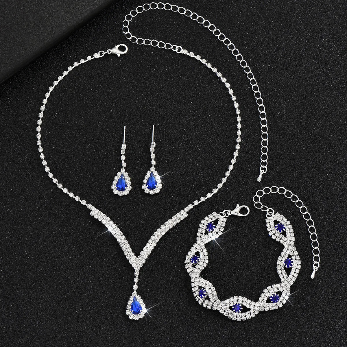 Black Crystal Water Drop Bridal Jewelry Set 3 Piece