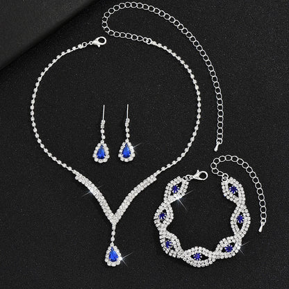 Black Crystal Water Drop Bridal Jewelry Set 3 Piece