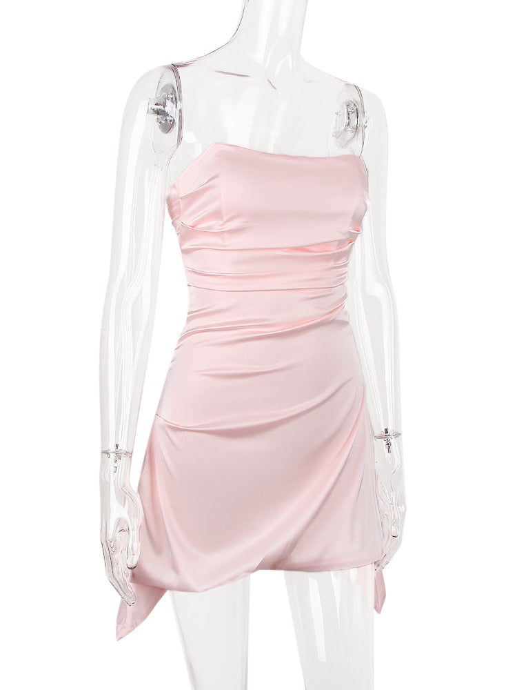 Satin Draped Tube Mini Dress
