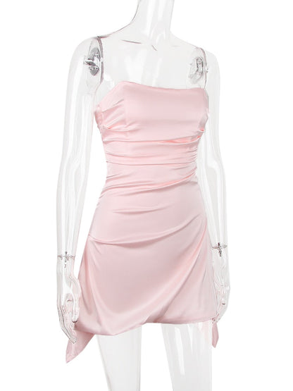 Satin Draped Tube Mini Dress