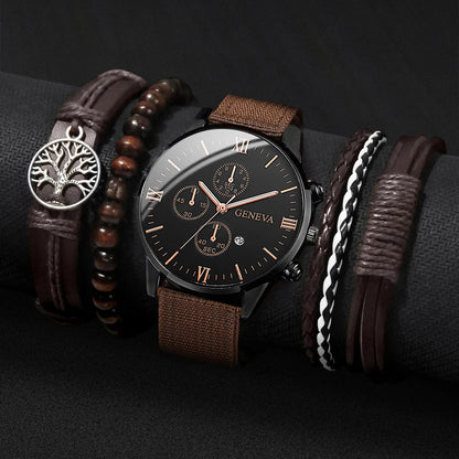 Men's Quartz Watch and Bracelet Set 4 or 5 Pieces