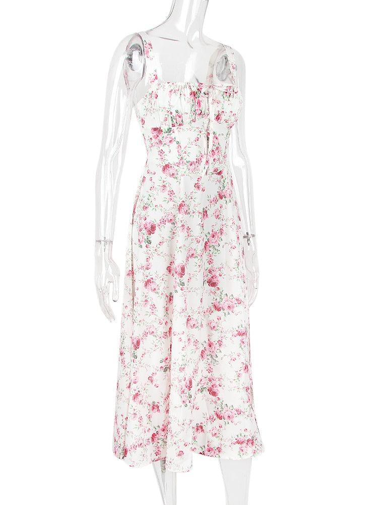 Strappy Back Tie-Up Corset Midi Dress
