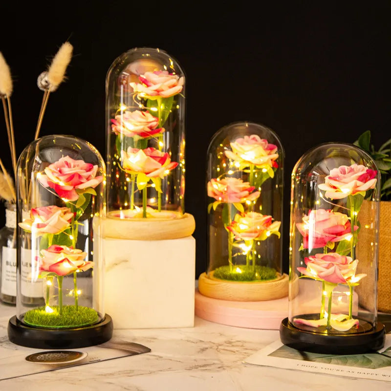 Light Up Rose Glass Dome Ornament