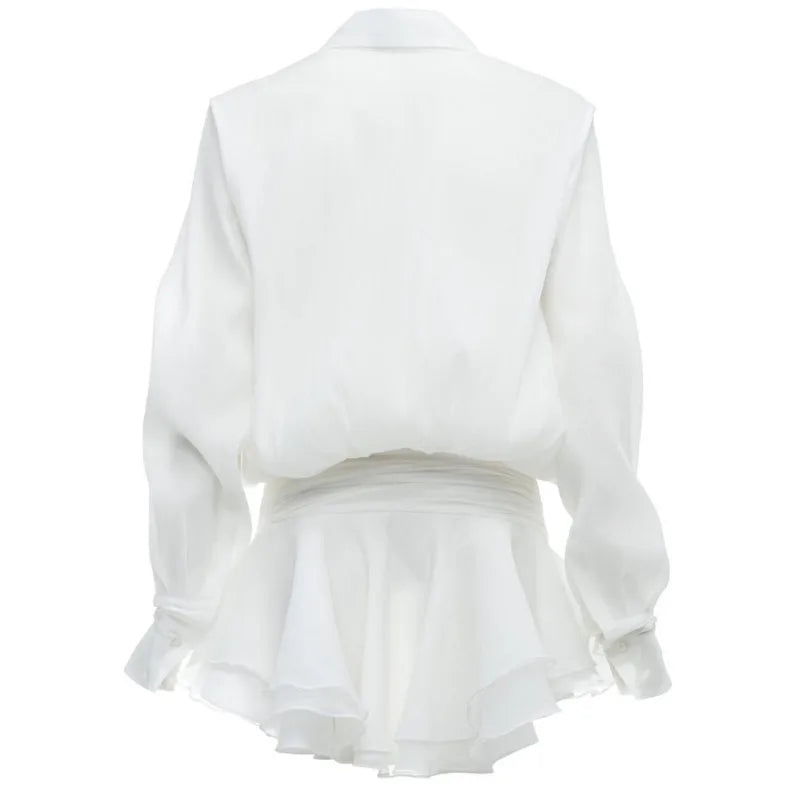 Shirt Lose Long Sleeve Frill Micro Mini Dress