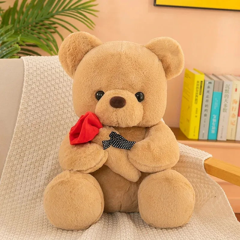 Romantic Teddy Bear with Roses Plush Soft Stuffed Doll Gift